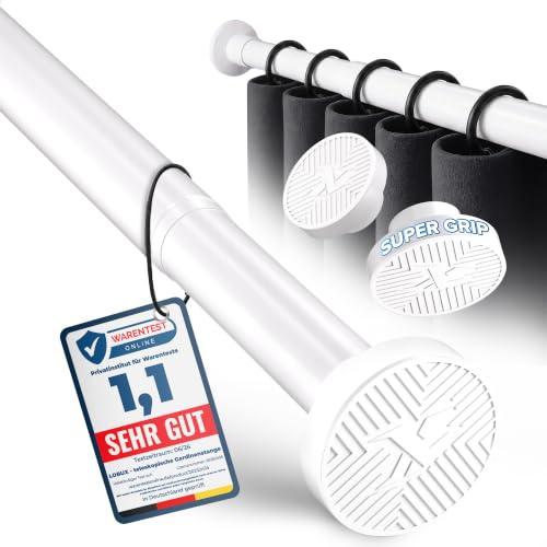 Gardinenstange ohne bohren [weiß, 140-260cm] – Ø 25mm - Teleskopstange zum Klemmen – Duschvorhangstange ohne bohren – Vorhangstange, Duschstange, Klemmstange für Gardinen, Kleiderstange, Katzennetz