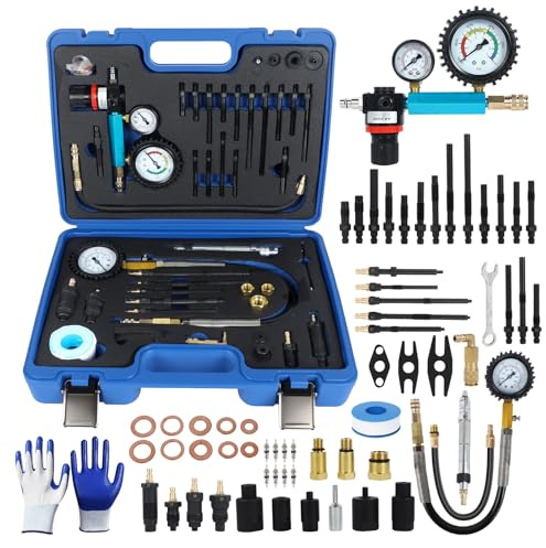 47 teiliges Kompressionstester Set | für Benzin und Dieselmotoren, 0–50 Bar KFZ Kompressionstester Druckverlustprüfer für HDI, TDCi & Pumpe Düse Motoren