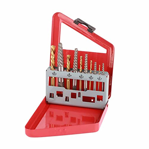 OVAQUIXI 10 PCS Screw Extractor Set, Left-Hand Drill Bit Plated Alloy Steel Extractor Drill Bit Set
