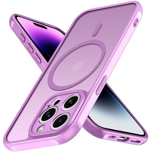 ivoler Coque Magnétique pour iPhone 14 Pro Max 6.7 Pouces, Compatible avec MagSafe, [Protection Antichoc Militaire] Translucide Mat Arrière Étui de Protection Mince Anti-Rayures Housse, Vieux Rose