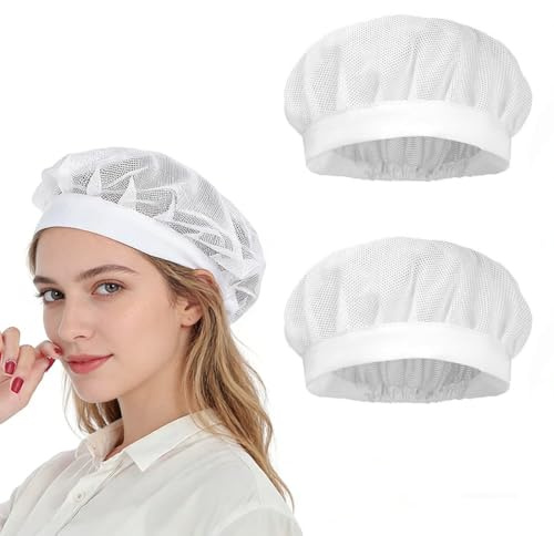 Cappello da Cuoco, 2 PCS Cappello da Chef da Cucina, cappelli da chef elastici traspirante, Cuffia Cucina Regolabile Retina per Capelli, Riutilizzabile Berretto da Ristorante in Rete, Donna Nets cap