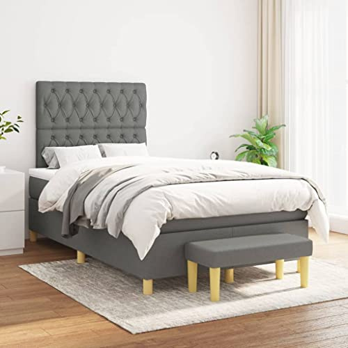 Owoxanthellate Boxspringbett mit Matratze 120x200 cm Dunkelgrau Höhenverstellbares Kopfteil Mittelharte Taschenfederkern Unterbau Komplettset für Schlafzimmer Gäste WG