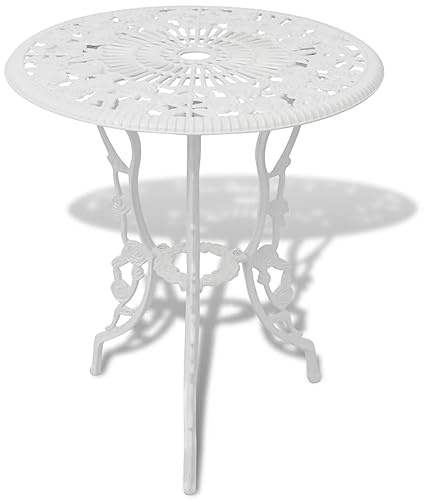 VIHHQGC 3 Piece White Cast Aluminium Bistro Set, Decorative Outdoor Furniture with Durable Bistro Table and Chairs for Patio