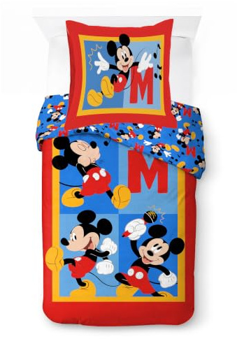 Jay Franco Kids Disney Mickey Mouse Bettwäscheset – 100% Baumwolle, superweiche Bettwäsche mit Kissenbezug, offiziell Lizenziertes Produkt, rot, 2-teilig, Einzelbett