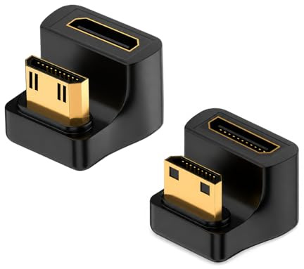 SEASJHBAY 2 Stück Mini HDMI auf HDMI Adapter 8K@60Hz, U-förmiger Mini HDMI Winkel 180 Grad mit LED-Anzeige, HDMI auf Mini HDMI Adapter 48Gbps, kompatibel mit Kamera/Laptop/Tablet/HDTV/Projektor