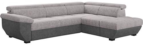 Mivano Ecksofa Speedway / Couch in L-Form mit verstellbaren Kopfteilen und Ottomane / 262 x 79 x 224 / Zweifarbig: grau/dunkelgrau