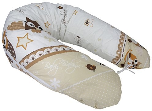 Rawstyle XXL Bezug für Stillkissen (Eulen Beige/Braun) Baby Lagerunskissen Lang Seitenschläferkissen 170 cm