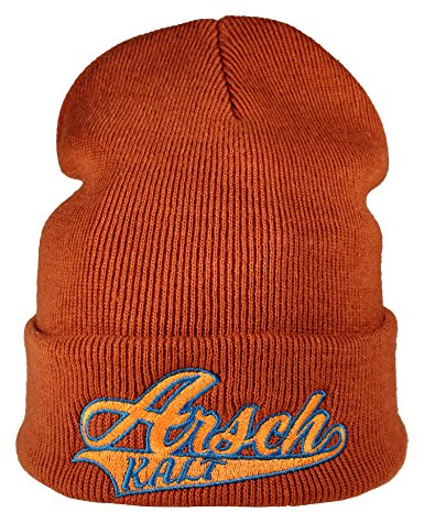 Baddery (A) Strickmütze - Arsch Kalt - Unisex Winter Beanie Mütze für Herren und Damen (One Size - Orange Rust)