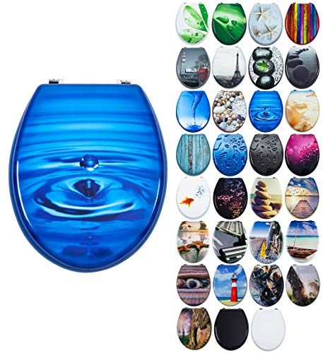 Grafner MDF WC Sitz mit Absenkautomatik viele schöne Motive zur Auswahl - stabile Qualität - einfache Montage WC Deckel Klobrille Softclose (Blue Drop)