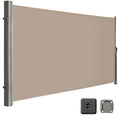 LARMNEE Seitenmarkise, ausziehbar, 180 x 350 cm, Sichtschutz, Sonnenschutz, Blickdicht, Seitenrollo, für Balkon, Terrasse, Garten, Taupe ETP1835BP02