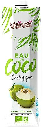 Vaïvaï - Eau de Coco Bio - 100% Pur Jus - Douce et Rafraîchissante - Sans Sucres Ajoutés - 1 Brique Tetra Pak d’1L