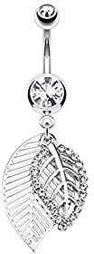 eeddoo Bauchnabel-Piercing Banane mit Anhänger Blatt Silber Edelstahl