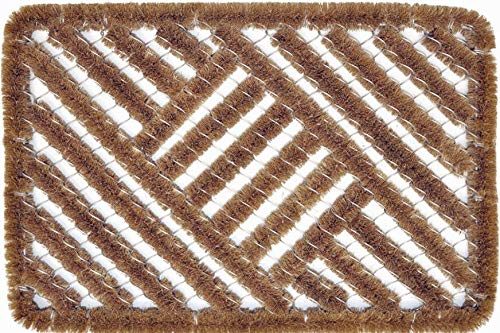 oKu-Tex Fußmatte | Fußabtreter | Türmatte | Drahtgittermatte Brush Design 3 | mit Bürste | Fischgrat | Kokosmatte mit Drahtgitter | für außen | rutschfest | 45x75 cm…
