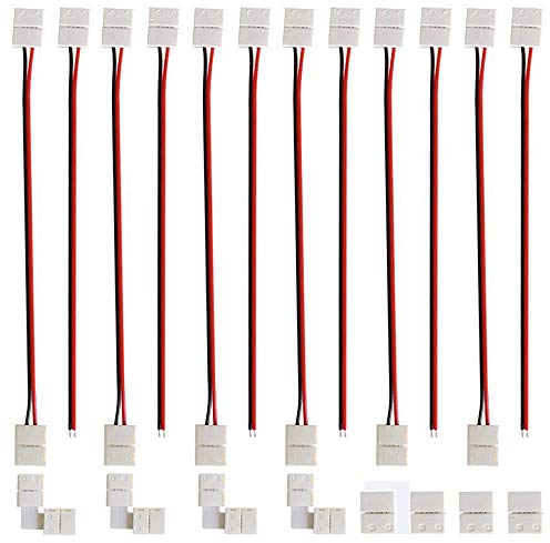 GTIWUNG 20 Stück 2 polig LED Strip Connector, 8mm LED Stripe Verbinder Adapter, 2Pin Verbindungskabel Verbinder, für 8mm Breit SMD 3528 2835 Einfarbige LED Streifen Stripes, ohne Löten