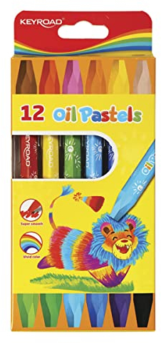 Ceras de Colores Blandas para Niños - Caja de 12 - Forma Hexagonal - Colores Brillantes - Resistentes y Fácil Afilado - Ideal para Dibujar - Material Escolar - Keyroad