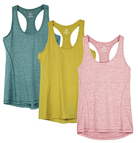 icyzone Workout Running Tank Top for Women - Racerback Yoga Tops Exercise Gym Shirts 3-Pack (XS, Mustard/Lilac Snow/Teal/)
