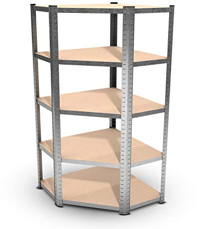 Eurospen Eckregal aus Metall, Grau, 180 x 90 x 45 cm