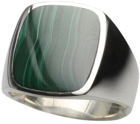 Bildschöner Siegelring aus 925er Silber mit Malachit, Größe:61 (19.4 mm)