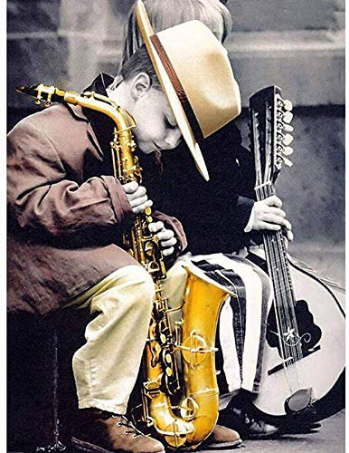 Peinture par Numero pour Adultes Enfants Seniors Débutant Saxophone et garçon de musique art rétro Peinte avec Brosses et peintures acryliques Décoration de meubles art mural 40X50CM -sans Cadre