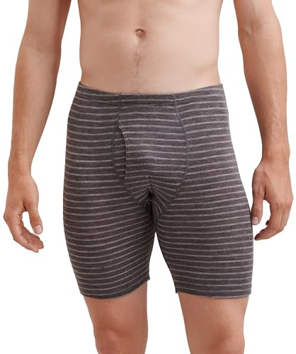 Dilling Herren Boxershorts Grau Gestreift S 100% Bio-Merinowolle Unterwäsche nachhaltig ohne Superwash atmungsaktiv weich für Alltag Sport Freizeit