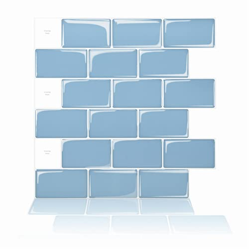 Art3dwallpanels 10 Bögen Fliesenaufkleber zum Abziehen und Aufkleben selbstklebender Fliesenspiegel für Küche und Bad 30,5 x 30,5 cm Blau