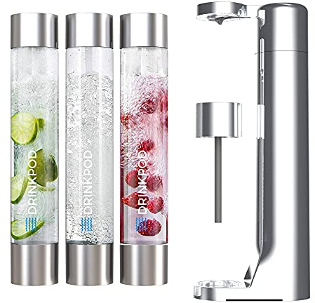 FIZZpod Soda Maker – Sprudelgetränkemaschine mit 3 PET-Flaschen, 3 Kappen, 1 Kohlensäureverschluss und Handbuch – Machen Sie hausgemachtes Sparkle Wasser, Saft, Kaffee, Tee und Cocktailgetränke mit