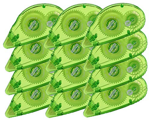 Permanent Glue Tape Runner Double Sided Adhesive Scrapbook Runner Tape Roller - 0.3-inch by 360-Inch - Permanent Adhesive Dots Roller Applicator, Green, 12 Pack