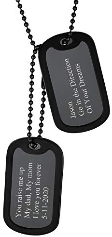 ChainsHouse Collar Tipo Militar Negro, Dos Placas Chapas con Grabados Personalizables