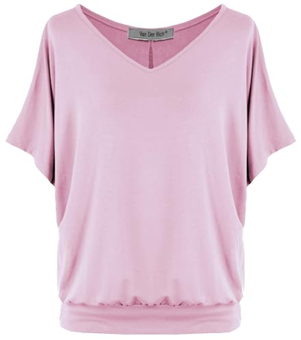 Van Der Rich ® - Tee Shirts Oversize Col V Décontractée - Femme (Rose, L)