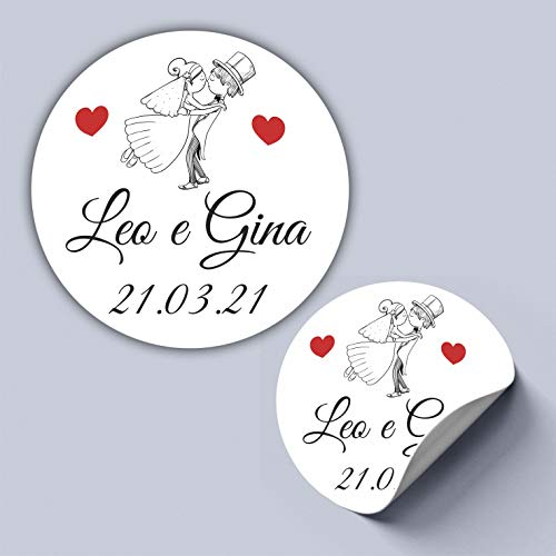 Mr Pubblicità - 100 Tag Adesivi personalizzati per matrimonio, con nome e data, etichette adesive per inviti, matrimoni - PERSONALIZZALO QUI (BACIO)