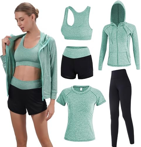 Inmarces 5 Stück Sport Set Damen Sportbekleidung Yoga Set Trainingsanzug Jogging Gym Pilates Sport Outfit Damen Set