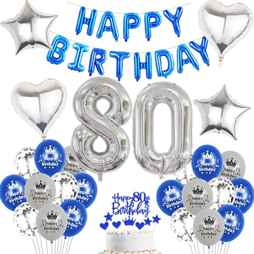 Luftballon 80. Geburtstag mann blau deko Folienballon 80 jahre Geburtstags deko mann männer blau set happy Birthday 80th Geburtstagsdeko 80 Ballon 80 jahre Geburtstag Dekoration set(80)