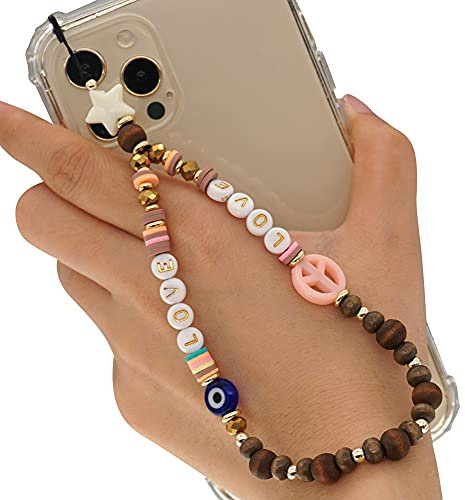 Smiley Face Perlen Telefon Charm Strap Mobile Phone Beads Lanyard böhmisches Design Handgelenkkette Handykette Anti-Lost Mobile Phone Chain Wrist Bracelet Phone Charm Strap Cord Lanyard für Damen