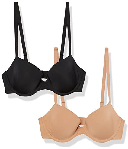 Amazon Essentials Women's Half-Cup Microfibre Bra with Adjustable Straps - Discontinued Colours, Pack of 2, Camel, 36A