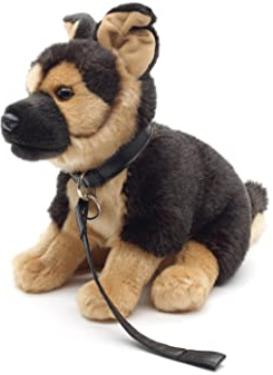Uni-Toys - Deutscher Schäferhund mit Leine, sitzend - 24 cm (Höhe) - Plüsch-Hund, Haustier - Plüschtier, Kuscheltier