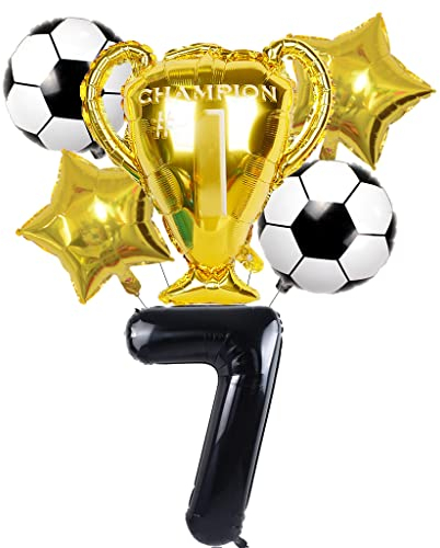 Conruich Fußball Luftballon Set, Geburtstagsdeko Jungen 7 Jahr, Schwarz Riesen Folienballon Zahlen 7, Fußball Thema 7 Jahr Party Deko Luftballons, 7. Geburtstag Party Dekoration für Kinder Jungen