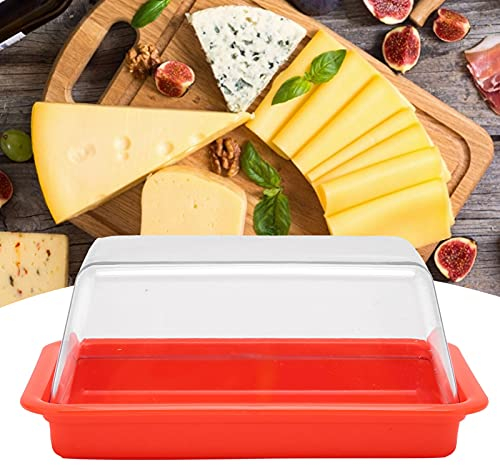 Butterdose aus Kunststoff, durchsichtiger Butterhalter Kleiner Butterhalter Käsebutterbehälter mit Deckel und Messer für Zuhause(rot)