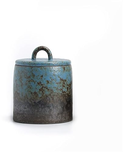 Japanese Ceramic Sealed Tea Caddy Coarse Pottery Large Vintage Spice Jar Household Candy Storage Tank Food Container Canister (B)