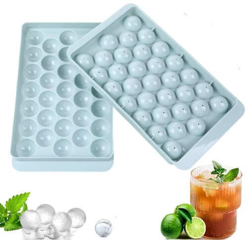 Eiswürfelform, 1 Stück 33 Mulden Kleine Eiskugel mit Deckel, Eiskugelhersteller-Form für Gefrierschrank, Mini-Kreis Eiswürfel-Tablett für Whiskey, Wasser, Cocktailgetränke, Kaffee (blau)