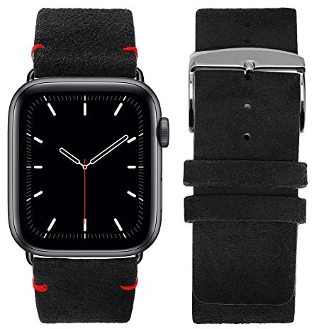 Eternel – Maverick Armband unwiderstehlich – Kompatibel mit allen Apple Watch Modellen – 41/42mm – Handgefertigt in Frankreich – Pflanzlich gegerbtes Leder – Noir – Adapter in aluminium noir