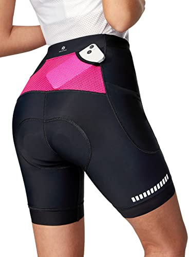 Heathyoga Womens 4D Padded Bike Shorts with Pockets Padding Cycling Shorts Women Bicycle Shorts Biker Biking Shorts Pink