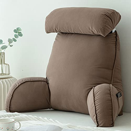 Rmeet Lesekissen mit Armlehnen,Rückenkissen für Sofa,Bücherkissen Für Bett,mit Abnehmbarer Nackenrolle,Sitzstützkissen Zum Entspannen,Spielen,Lesen,Fernsehen,Coffee Color