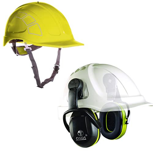 Bricoloco Sicherheitshelm mit Ohrenschützern, Gehörschutz gegen Geräusche für Industrie und Baustelle. (Gelb (mittel-hoch))