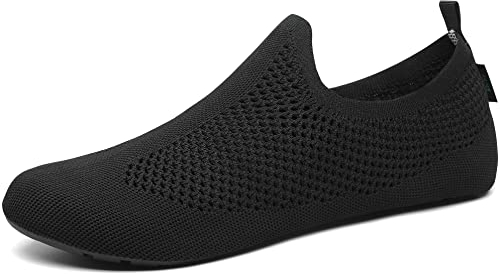 SAGUARO Hausschuhe Damen Herren Leicht Hüttenschuhe Atmungsaktiv Rutschfest Flache Pantoffeln Bequem Weich Flexibel Schlappen Home Cozy Geschlossene Slippers, Schwarz 42/43EU