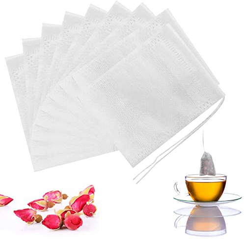 100 Stück Teefilter Papier für Losen Tee, 9x7cm Teebeutel Leeres, Filterbeutel Tee Einweg mit Kordelzug, Tea Bags Teefilter Taschen für Duftender Tee, Lavendel, Kaffee, Gewürze, Vanille
