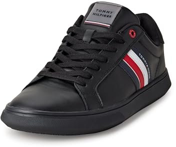 Tommy Hilfiger Men’s Essential Leather Low Top Cupsole Trainers, Black (Triple Black), 8