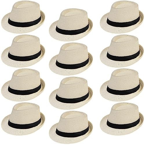 Hicarer Milk White Sun Hats for Women, Panama Hat Men, Wide Brim Straw Beach Hat for Wedding Summer Party (12 Pcs)