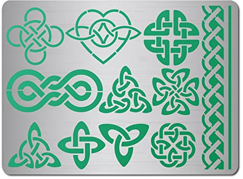 GORGECRAFT 14x19cm Wicca Keltisch-Knoten-Schablone Holzschnitzerei Edelstahl-Schablonen Wiederverwendbare Wikinger-Symbole Triquetra-Schablonen Metall-Tagebuchvorlagen Zum Malen Holz Wand Leinwand
