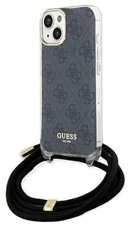 GUESS GUHCP15SHC4SEK Hülle für iPhone 15/14 / 13 6.1 Schwarz hardcase Crossbody Cord 4G Print
