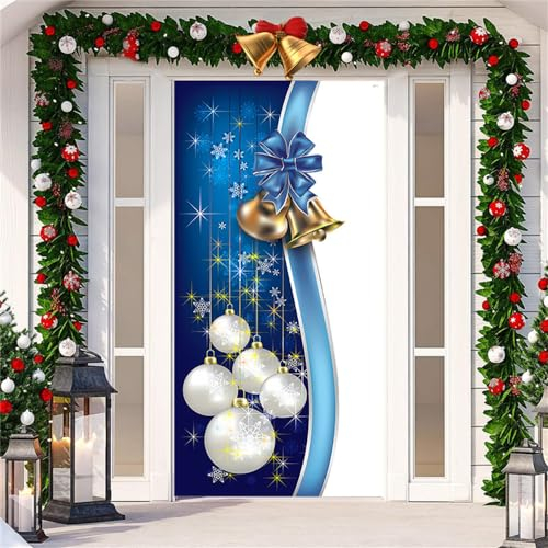 Chickwin Decorazione Copriporta di Natale, Romantico Copertura della Porta Copri Porta del Babbo Natale, Appendere Banner Sfondo Fotografico Festa di Natale, 78, x35,4 Pollici (Blu)